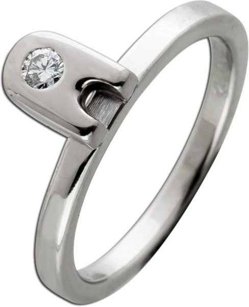 Solitär Diamant Ring Weissgold 585 14 Karat 1 Diamant im Brilliant Schliff 0,06ct 14,5mm