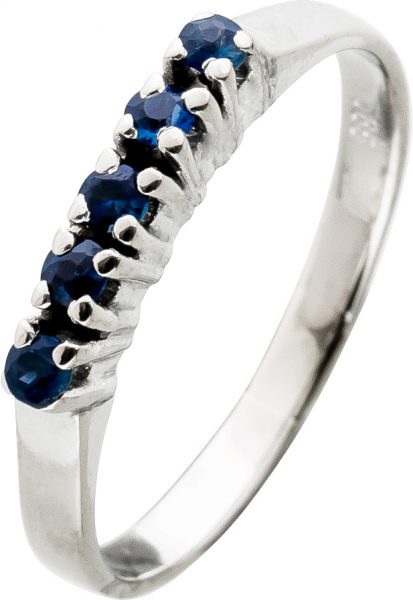 Antiker Saphirring 1960 Weissgold 14Karat Halbmemoire Ring 5 blaue Saphir Edelsteine Top Zustand Größe 16,2mm änderbar