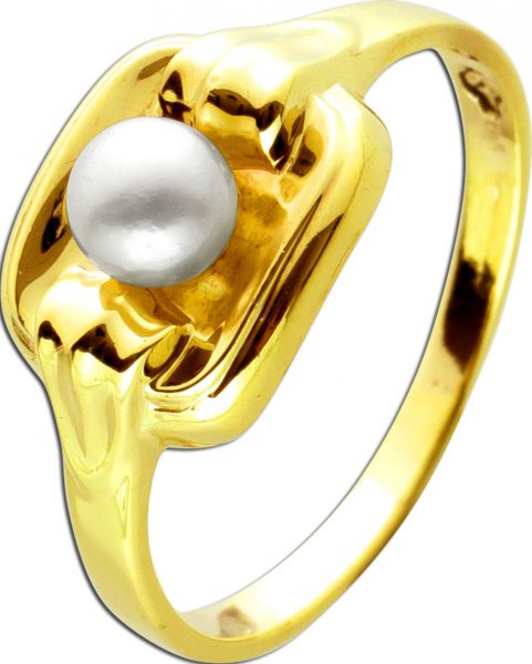 Designer Ring Gelbgold 333 8 Karat 1 Japanische Akoyaperle rose Lustre Perlenring Goldring 18mm