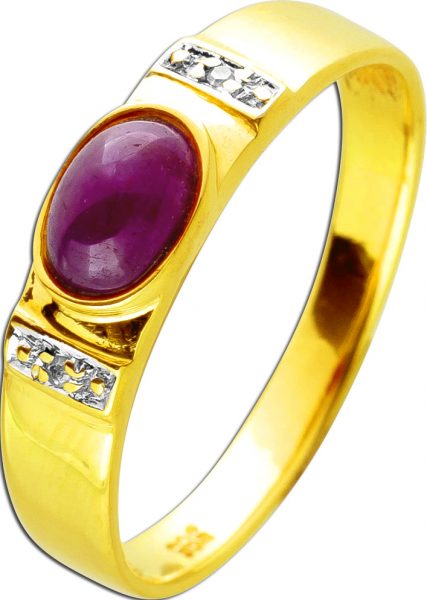 Antiker Ring um 1970 Gelbgold 585 14 Karat 2 Diamanten 8/8W/J1 Total 0,02ct 1Rubin Edelstein