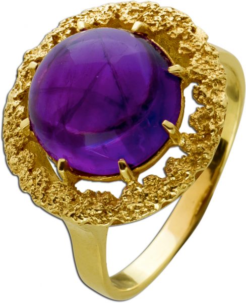 Antiker Amethyst Edelstein Ring Gelbgold 585 14 Karat 1 violett leuchtender Amethyst Edelstein 4ct Ringgröße 19mm