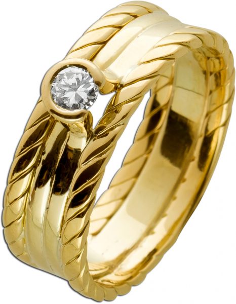 Designer Solitär Ring Gelbgold 18 Karat 1 Diamant Brillantschliff TW/SI 0,25ct Ringgröße 20mm