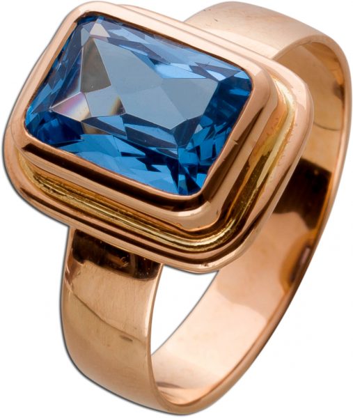 Antiker Ring um 1930 Rosegold 585 14 karat 1 Synthetischer Blautopas Edelstein Ringgröße 19,5mm