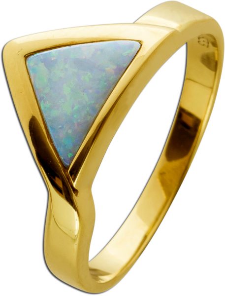 Australischer Opal Edelstein Ring Gelbgold 333 8 Karat handwerkliche Meisterleistung Ringgröße 19mm