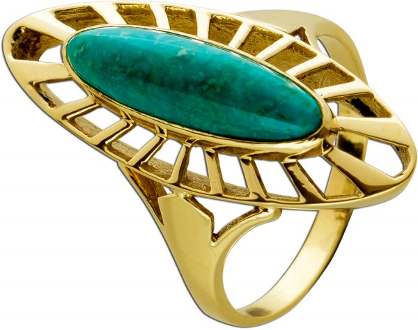 Antiker Ring Gelbgold 14 Karat 1 echter Türkis Edelstein Vintage um 1920 Ringgröße 19mm