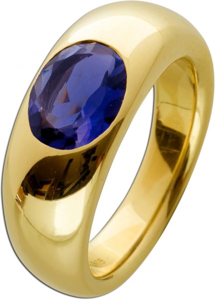 Edelstein Ring Gelbgold 585 14 Karat Iolith Edelstein 2,80ct blau violett Größe 19mm mit Görg Zertifikat