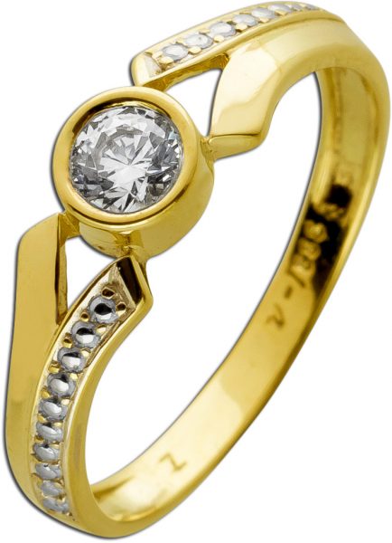 Zirkonia Ring in Gelbgold Weissgold 333 8 Karat Brillant Optik erhaben gefasst Ringgröße 18mm