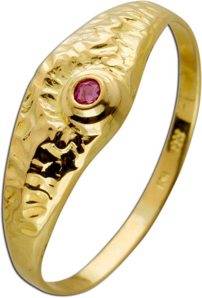 Antiker Rubin Ring Gelbgold 333 8 Karat echter roter Rubin Edelstein in Zarge gefasst Lapponia Ringgröße 19mm