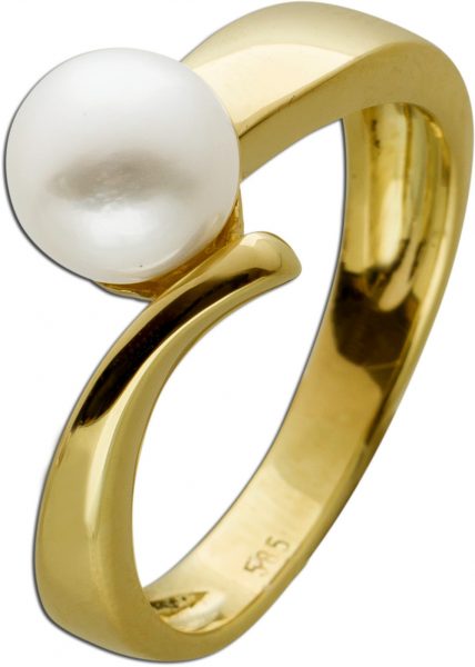 Antiker Perlen Ring Gelbgold 14Karat 1980 Top Zustand Japanische Akoyaperle AAA Qualität Roseweiss schimmernd