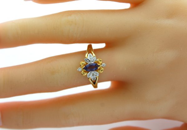 Antiker Ring Gelbgold 8 Karat 333 1 echter Amethyst Edelstein 8 Diamanten 8/8 W/SI Total 0,05ct Vintage um 1980 Ringgröße 20mm