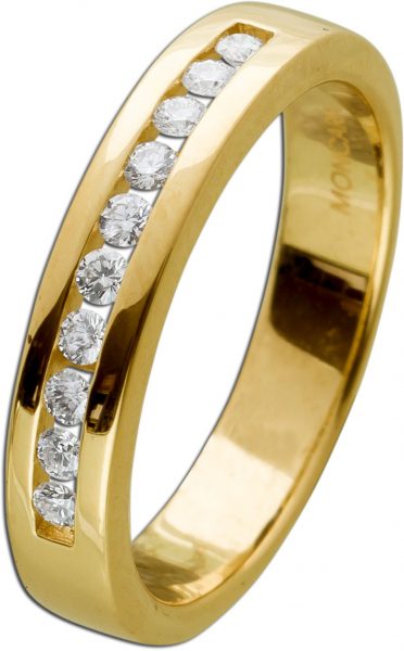 Memoire Alliance Ring Gelbgold 585 14 Karat 10 Diamanten Brillantschliff Total 0,30ct TW/VVS