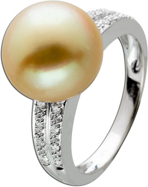 Südsee Perlen Brillant Ring Weißgold 585 feinste echte riesige Südseeperle 11,5mm golden glänzendes AAA Perlenlustre Lustre 18 Brillanten Total 0,18ct. W/J15  Görg Zertifikat