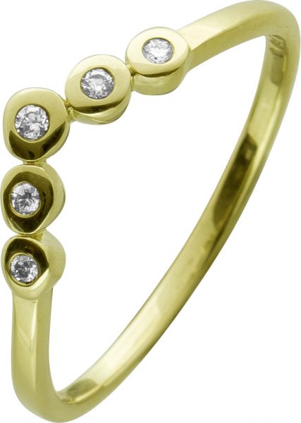 Ring Gelbgold 375 V-förmig 5 Diamanten 0,04ct  W/I1