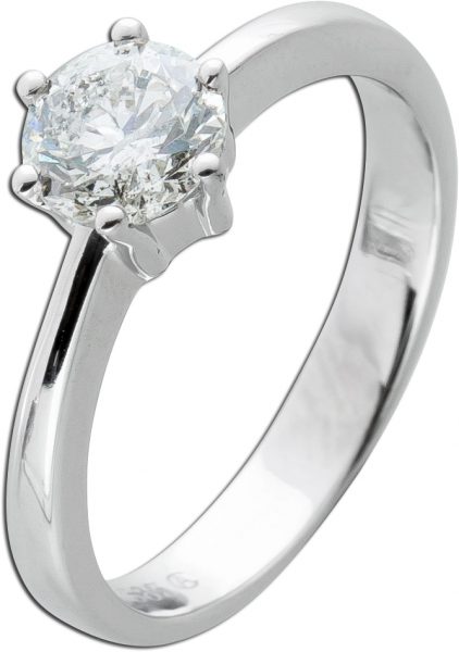 Solitär Ring Weißgold 585 14 Karat 1 Diamant Brillantschliff 0,98ct leicht getöntes weiß Pique 2 Damenschmuck