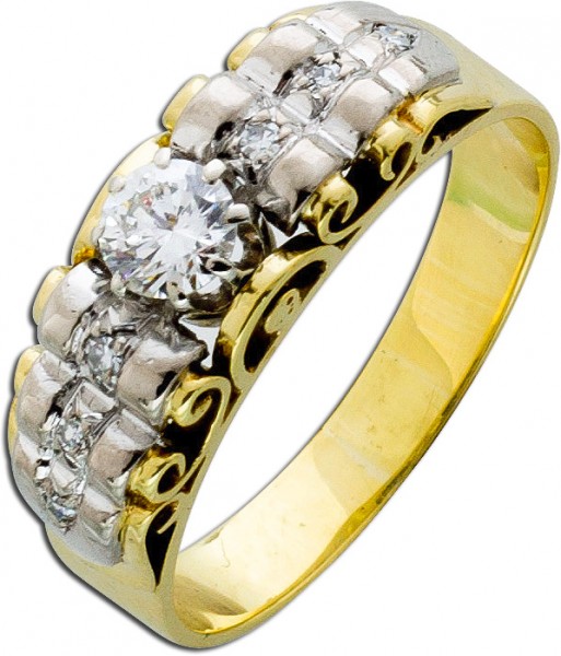 Ring – Brillantring Antik Gelbgold  Weißgold 585 7 Brillanten 0,46ct TW/VSI