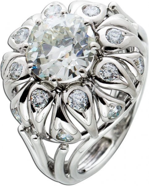 Antiker Brillant Ring Weissgold 750 Altschliff Diamant 2,6ct Crystal/VSI Brillanten 0,80ct TW-W/VVSI-SI Gr. 17,2mm Top Zustand DGI Zertifikat