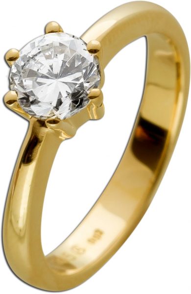 0,92ct Solitärring Brillant Ring Gelbgold 585 14 Karat 1 Diamant Brillantschliff  Wesselton weiß / Pique 2 Görg Zertifikat Ringgröße 17,5mm