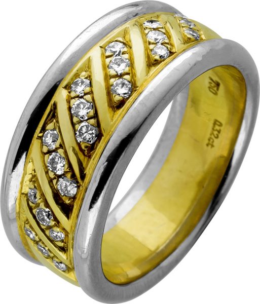 Designer Ring Gelbgold Weißgold 750 18 Karat 21 Diamanten Brillantschliff Total 0,45ct TW/VS Görg Zertifikat