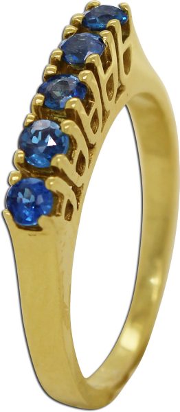 Antiker Ring Gelbgold 14 Karat 585  5 echte blaue Saphir Édelsteine Vintage 1960