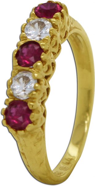 Antiker Ring 1920 Gelbgold 333 3 Spinell Edelsteine 2 Kristalle