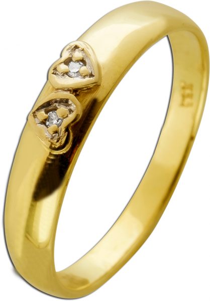 Diamant Herz Ring Gelbgold 333 8 Karat 2 Diamanten Total 0,02ct. W/I1 Herzschmuck Liebesbeweis