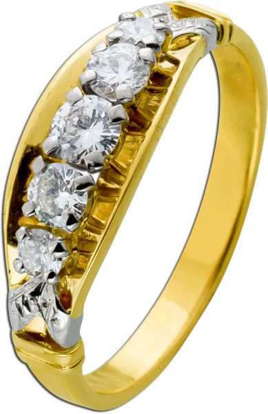 Antiker Diamant Ring Gelbgold Weißgold 750 18 Karat 5 Diamanten Brillantschliff Total 0,55ct TW / Lupenrein VVS Vintage 1950