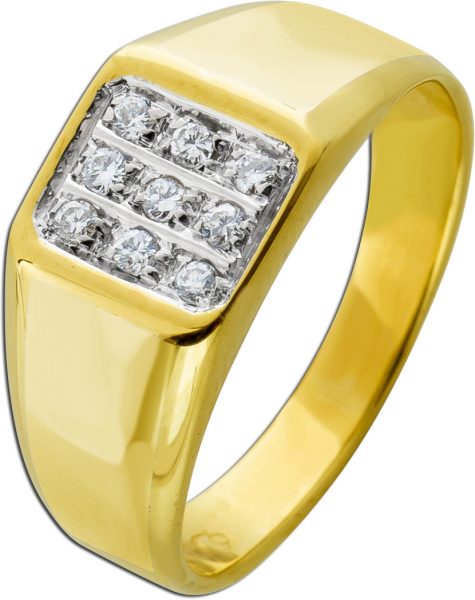 Antiker Brillantring Gelb/Weißgold 750 9 Diamanten 0,18-0,20ct TW/SI