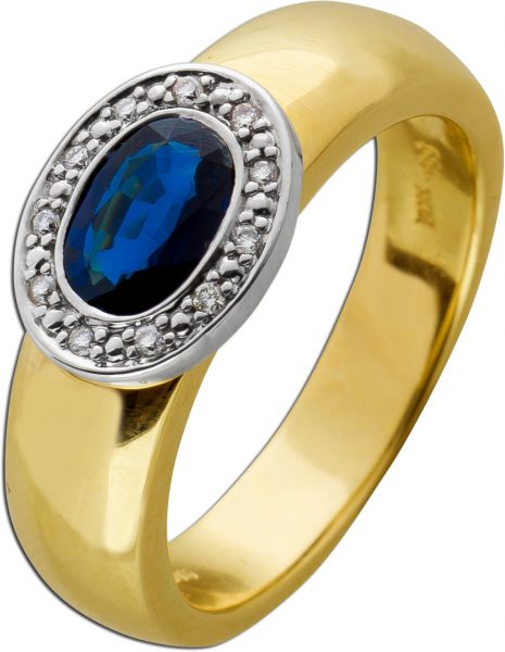 Ring Gelbgold Weißgold 585 blauer Saphir Edelstein Diamant 0.06ct