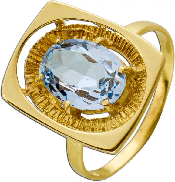 Antiker Ring Gelbgold 333 1 Aquamarin Edelstein 2,53ct. um 1900