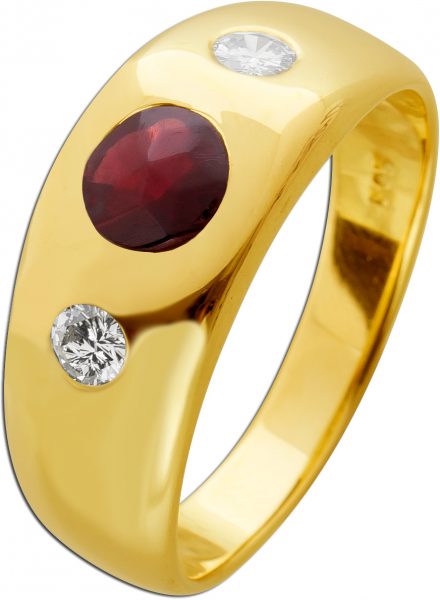 Ring Gelbgold 585 roter Rubin ca.1,00ct. Brillanten 0.30ct. TW VVS