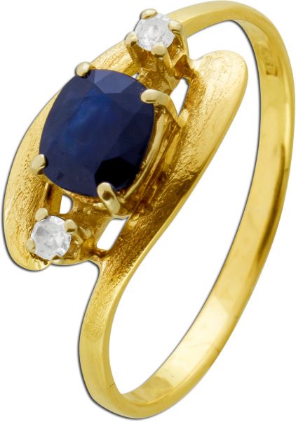 Ring Gelbgold Weißgold 585 blauer Saphir 1.00ct. Diamanten 0.10ct.