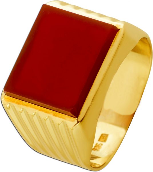Herrenring Gelbgold 585 rot rostbrauner Karneol Edelstein 5.60ct.