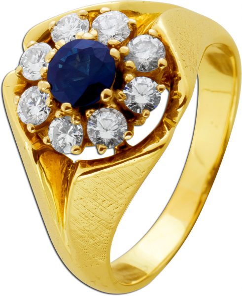 Ring Gelbgold 585 blauer Saphir 0,90ct. Diamanten 0,60ct IF