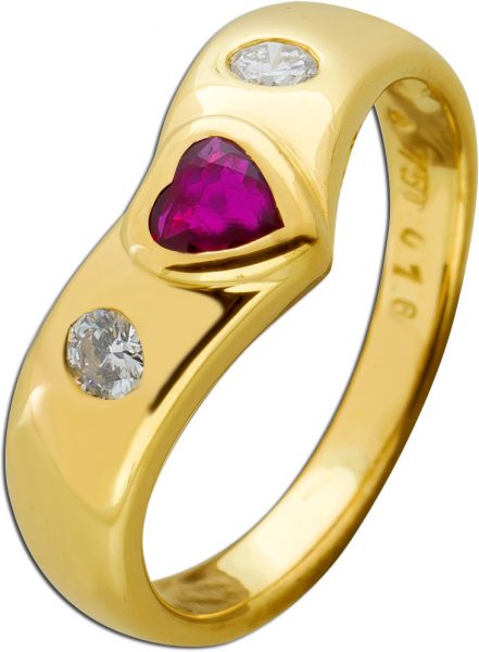 Ring Gelbgold 750 roter Rubin Edelstein 0.30ct. Diamanten 0.16ct.