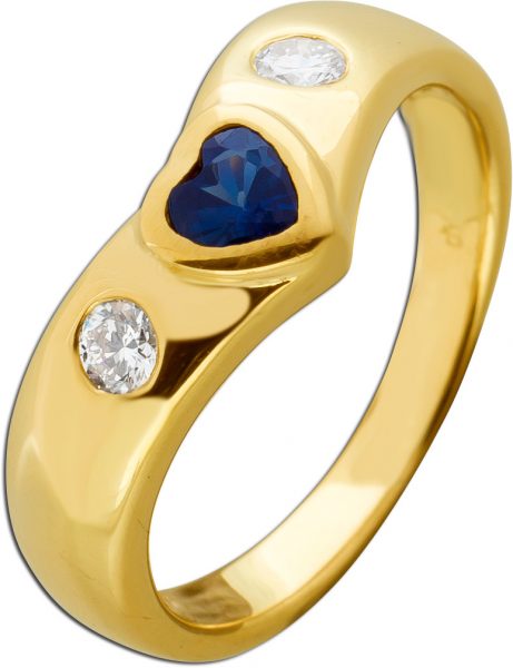 Damenring Gelbgold 750 blauer Saphir 0.30ct. Diamanten 0.17ct.