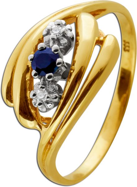 Ring Gelbgold 333 blauer Saphir Edelstein 0.15ct. Diamanten 0.04ct.
