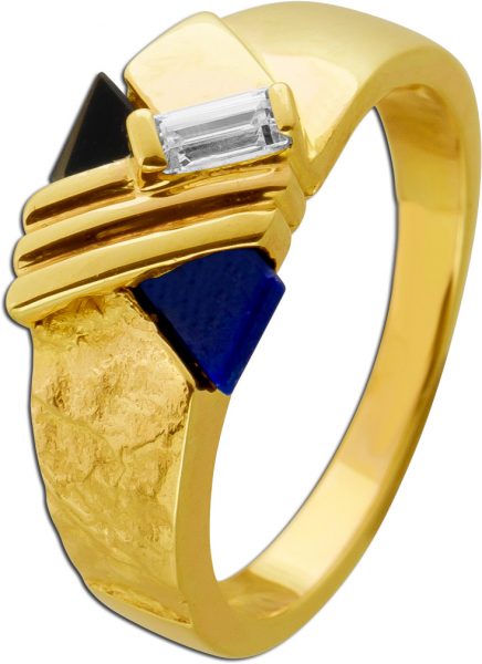 Ring Gelbgold 333 Onyx blauer Lapislazuli Diamant Synthese 0.15ct.