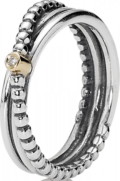 PANDORA Ring 190243D Glatter Metallperlen 925 Sterling Silber Diamant