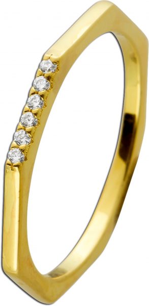 Ring Silber 925 8 kantige Form vergoldet 6 Zirkonia Breite 1,5mm Stärke 1,4mm
