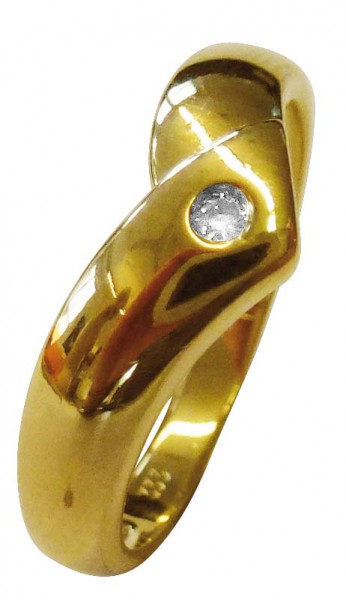 Goldring. Exklusiver Ring in Größe 17 mm aus feinem Gelbgold 333/-, besetzt mit einem strahlendem, edlen Brillanten 0,02 ct W/P. Ringkopfbreite ca. 5,7 mm. Ein edles Accessoire und Einzelstück, dass in feinster Goldschmiedearbeit gefertigt wurde zu einem