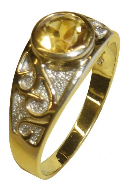 Traumhafter Ring in Gelbgold 333/-  besetzt mit einem Citrin, Durchmesser 6mm, Ringkopfbreite 8mm, Stärke 5mm. Dieses Einzelstück ist nur noch in der Größe 20 erhältich. Abramowicz – die feine Goldschmiede in Stuttgart.