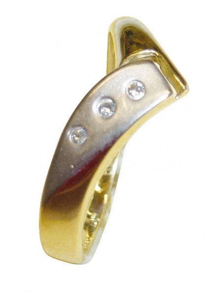 Goldring, wunderschöner edler Ring in Gelbgold und Weißgold 585/- hochglanzpoliert in Größe 17mm, auf Wunsch änderbar, verziert mit 3 Diamanten 8/8 W/P, Ringkopf 5mm, Breite 1,65mm, Stärke 0,8mm, kommen Sie vorbei und lassen sich beeindrucken von den wund