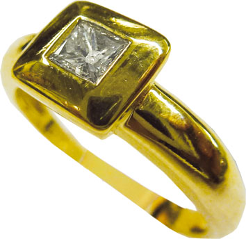 Diamantring Unikat hochwertigem Gelbgold 585/- 0,25ct Princess cut Diamant W/P1 Größe 17