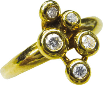 Goldring, Wunderschöner edler Ring in hochwertigem Gelbgold 585/- in Größe 16,7mm, auf Wunsch auch änderbar, hochglanzpoliert, verziert mit 5 traumhaft schönem Brillanten 0,10ct TW/VSI, Ringkopf 12mm, Breite 1,6mm, Stärke 0,6mm, kommen Sie vorbei und lass