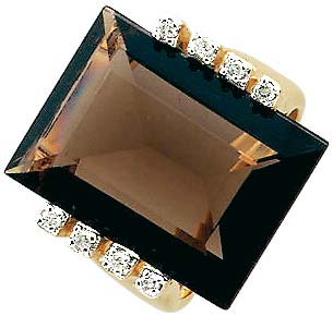 Rauchquarz Ring in Gelbgold 585/-   8 Brillanten 0,12 Carat W/P (Wesselton/Piqué) Größe 16 mm