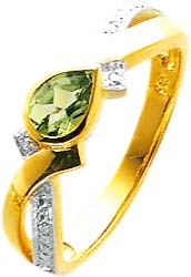 Goldring in 8 Karat, Diamant 0,003 Carat W/P, grüner Peridot, rhodiniert, in den Größen 16 – 20 mm erhältlich